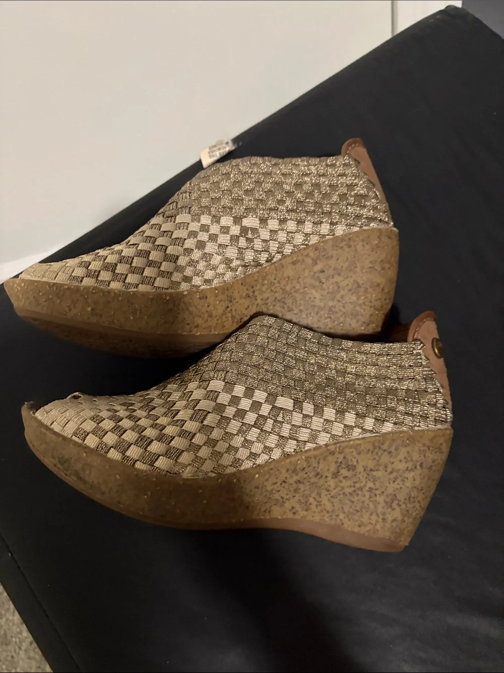 bernie mev. Metallic Bronze Woven Platform Sandals